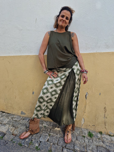 Saia Kashi verde seco étnica algodão elástica Raja Pura