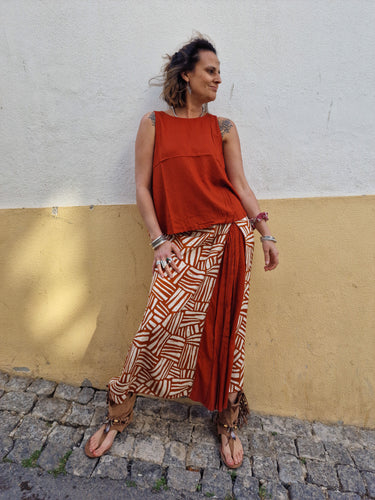 Saia Kashi terracota étnica algodão elástica Raja Pura