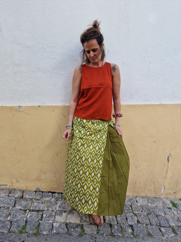 Saia Kashi verde claro étnica algodão elástica Raja Pura