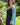 Quimono Devi longo sari reciclado padrão geométrico menta reversível aberto praia Raja Pura - vista de lado
