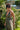 Vestido Agni maxi étnico verde algodão natural contas douradas Raja Pura - vista retrato 3/4
