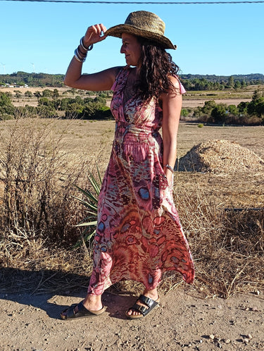 Vestido Anatólia 03 detalhe tecido seda sari reciclado padrão único Raja Pura