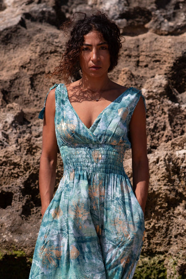 Vestido Anatólia 09 maxi étnico seda sari reciclado ombros ajustáveis vista frente Raja Pura