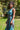Vestido Kali maxi étnico seda padrão tribal mandala tons de azuis decote halter Raja Pura - vista retrato 3/4