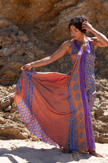 Vestido Karma 06 maxi étnico seda sari reciclado vista frente Raja Pura