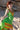 Vestido Prana maxi seda sari reciclado verde fenda lateral borlas Raja Pura - vista corpo inteiro lado