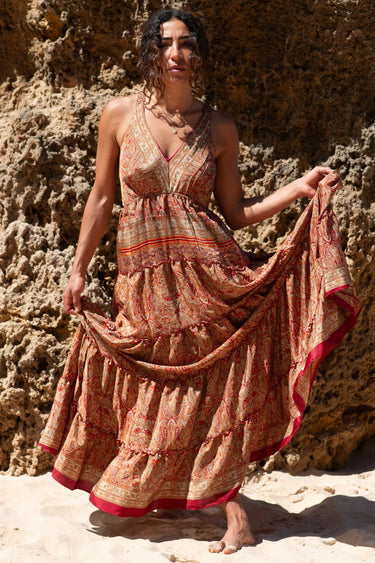 Vestido Shakti 03 maxi étnico seda sari reciclado único irrepetível vista frente Raja Pura