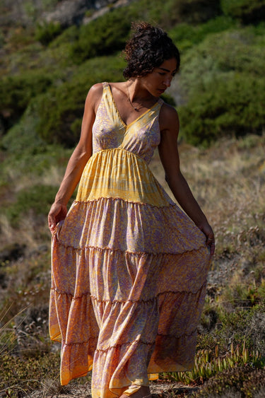 Vestido Shakti 02 maxi étnico seda sari reciclado único irrepetível vista frente Raja Pura