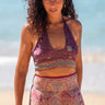 Top Choli 05 reversível ameixa e magenta, sari reciclado, Raja Pura
