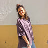 Camisa Rudra étnica unisex algodão leve roxo oversized nó frontal tingida mão Raja Pura