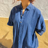 Camisa Rudra étnica unisex algodão leve azul petróleo oversized nó frontal tingida mão Raja Pura