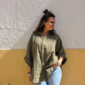 Camisa Rudra étnica unisex algodão leve verde seco oversized nó frontal tingida mão Raja Pura