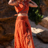 Saia Inca maxi étnica algodão terracota block print tribal wrap Raja Pura vista frente