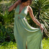 Vestido Agni maxi étnico menta algodão natural contas douradas Raja Pura - vista corpo inteiro frente