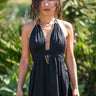 Vestido Agni maxi étnico preto algodão natural contas douradas Raja Pura - vista retrato frente