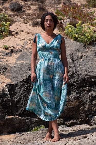 Vestido Anatólia 09 detalhe tecido seda sari reciclado padrão único Raja Pura