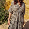 Vestido Bindu maxi étnico algodão block print tribal chevrons cintura ajustável Raja Pura