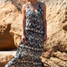 Vestido Céline 02 maxi étnico seda sari reciclado alças ajustáveis vista frente Raja Pura