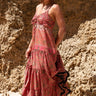 Vestido Frill 02 maxi étnico seda sari reciclado babados fluídos vista frente Raja Pura