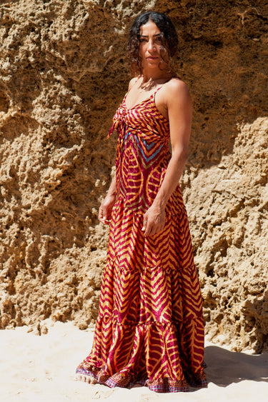 Vestido Frill 01 detalhe tecido seda sari reciclado padrão único Raja Pura