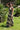 Vestido Kali maxi étnico seda padrão tribal mandala preto, branco e amarelo decote halter Raja Pura - vista corpo inteiro lado 3/4
