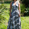 Vestido Kali maxi étnico seda padrão tribal mandala azul decote halter Raja Pura - vista corpo inteiro frente