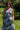 Vestido Kali maxi étnico seda padrão tribal mandala azul decote halter Raja Pura - vista retrato frente