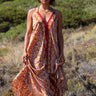 Vestido Karma 01 maxi étnico seda sari reciclado padrão único vista frente Raja Pura