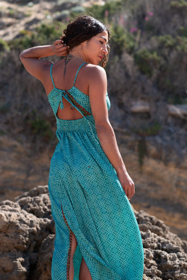 Vestido Olibano 03 detalhe tecido seda sari reciclado padrão boho Raja Pura