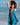 Vestido Shira curto seda sari reciclado azul  faixa castanha alças finas saia fluída Raja Pura - vista retrato frente