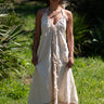 Vestido Tara maxi étnico algodão branco franjas artesanais tribal Raja Pura - vista corpo inteiro frente