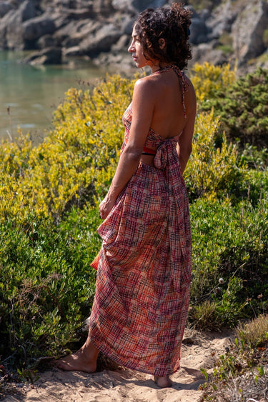 Vestido Vitória 05 detalhe tecido seda sari reciclado padrão floral Raja Pura